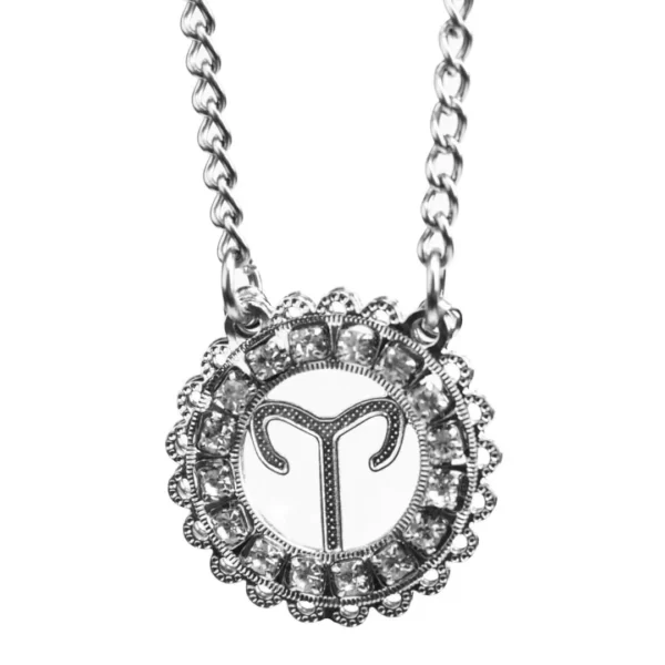 Corrente de Signo de Áries Cravejada com Zircônias de Aço Inoxidável (Tam P)
