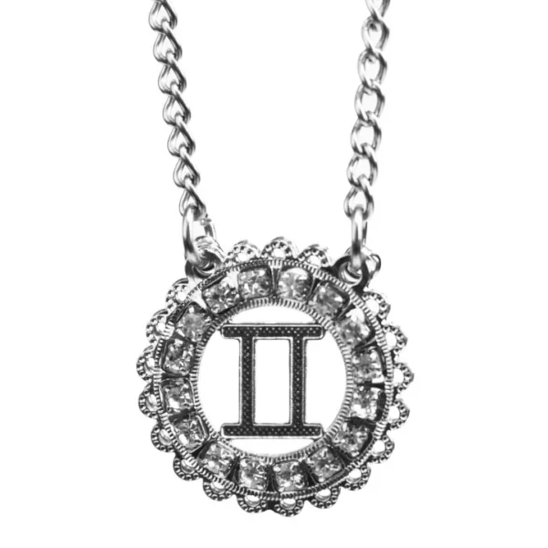 Corrente de Signo de Gêmeos Cravejada com Zircônias de Aço Inoxidável (Tam P)