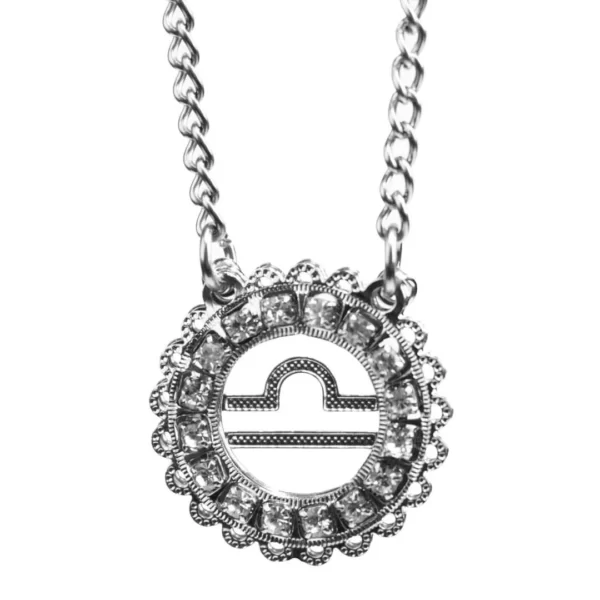 Corrente de Signo de Libra Cravejada com Zircônias de Aço Inoxidável (Tam P)