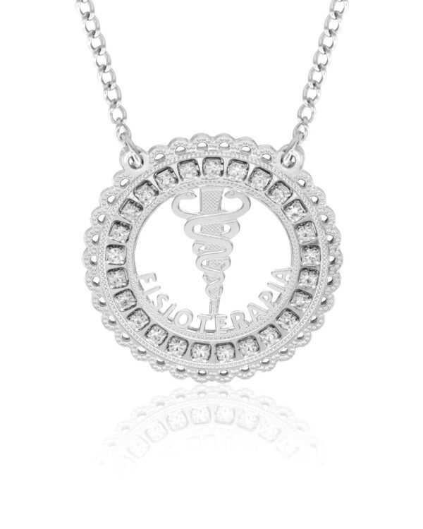 Corrente de Profissão de Fisioterapia de Aço Inox 316L Cravejada com Zircônias