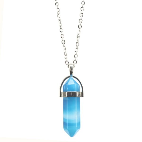 Colar De Pedra Natural de Ágata Azul Corrente De Aço Inoxidável