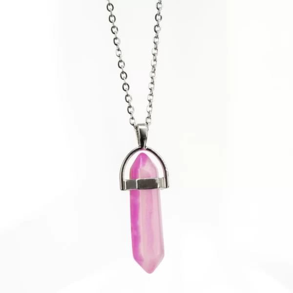 Colar De Pedra Natural de Ágata Rosa Corrente De Aço Inoxidável