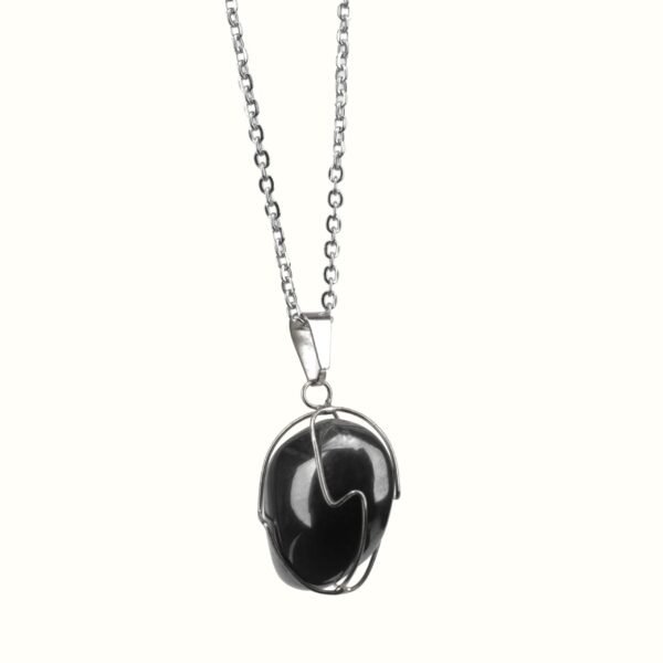 Colar De Pedra Natural de Hematita Corrente De Aço Inoxidável