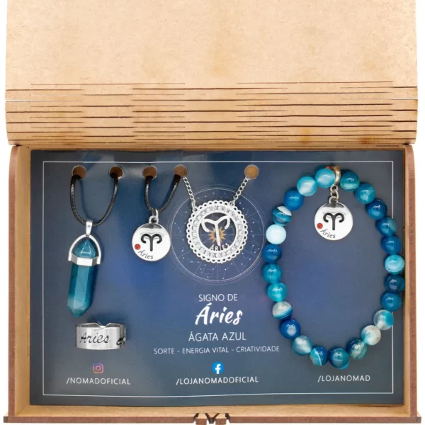 Conjunto de Signo de Áries – Pedra Ágata Azul
