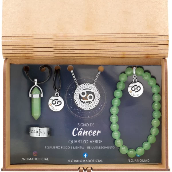 Conjunto de Signo de Câncer – Pedra Quartzo Verde