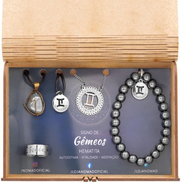 Conjunto de Signo de Gêmeos – Pedra Hematita