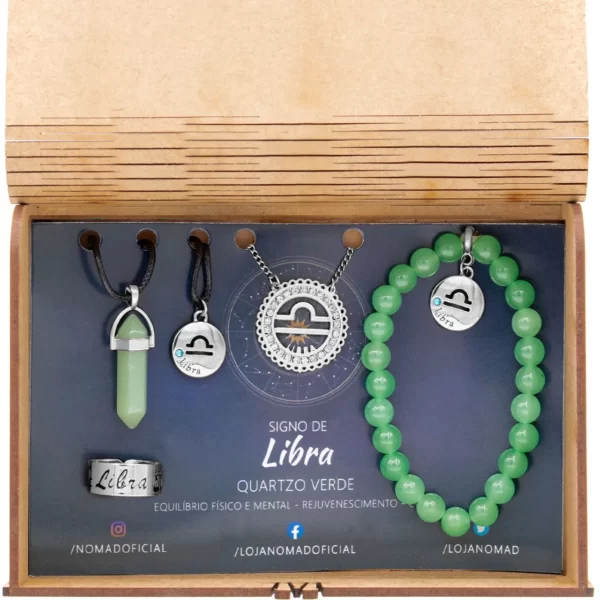 Conjunto de Signo de Libra – Pedra Quartzo Verde