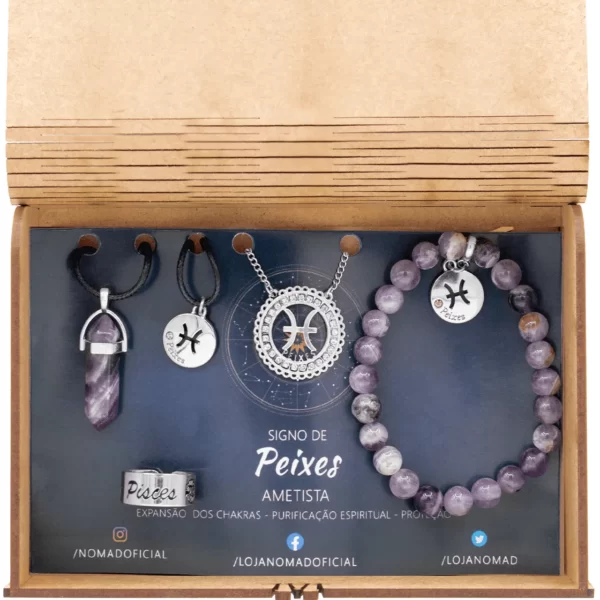 Conjunto de Signo de Peixes – Pedra Ametista