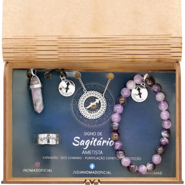 Conjunto de Signo de Sagitário – Pedra Ametista