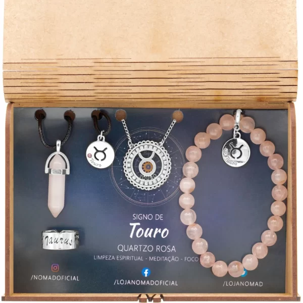 Conjunto de Signo de Touro – Quartzo Rosa