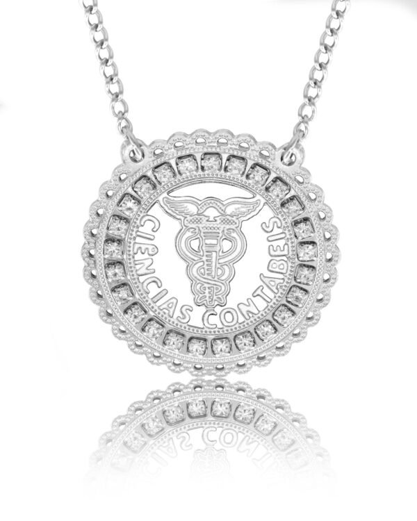 Corrente de Profissão Ciências Contábeis de Aço Inox 316L Cravejada com Zircônias