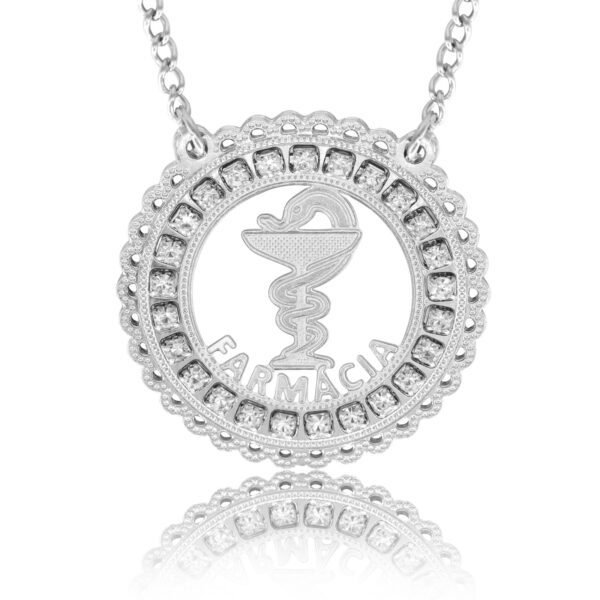 Corrente de Profissão Farmácia de Aço Inox 316L Cravejada com Zircônias
