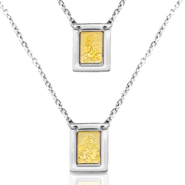 Escapulário – Sagrado Coração de Jesus com detalhe dourado de Aço Inoxidável