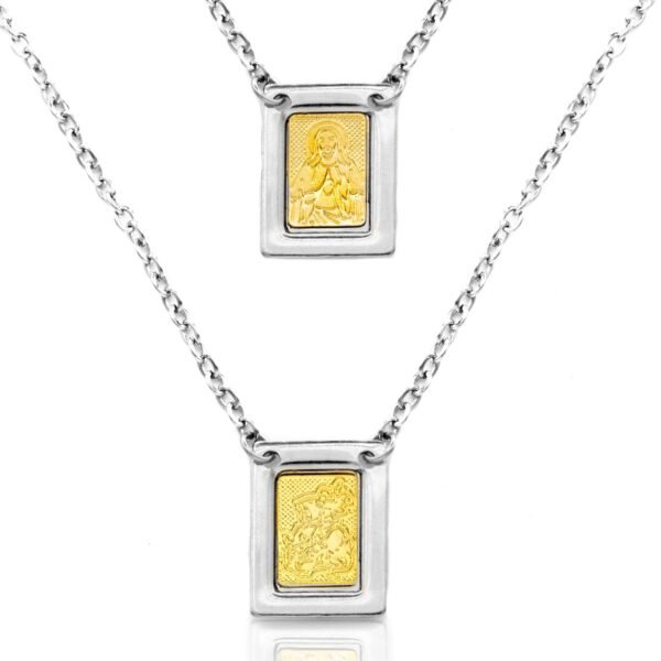 Escapulário de São Jorge de Aço Inoxidável com detalhe em dourado
