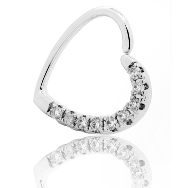 Piercing Argola Niquelada Coração Cravejado Com Zircônias na Lateral