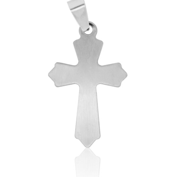 Pingente Cruz Fleuri Detalhada com Oração Pai Nosso de Aço Inoxídavel