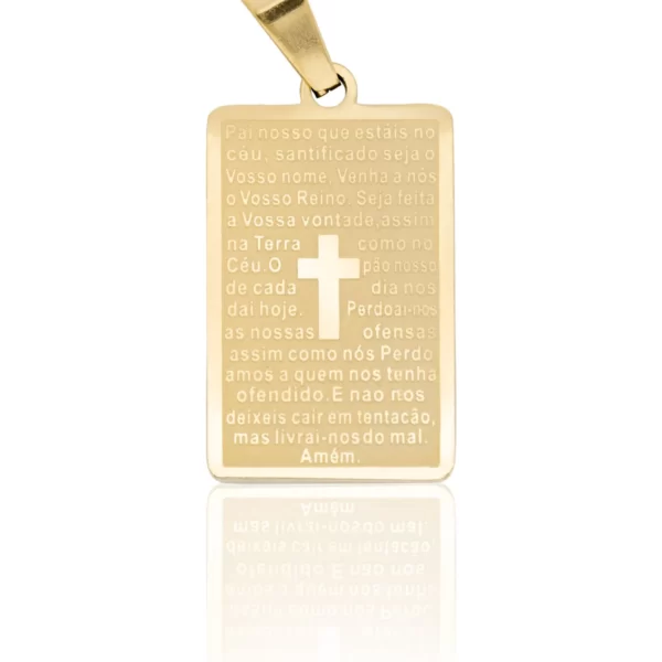 Pingente Medalha de Oração Pai Nosso de Aço Inoxidável