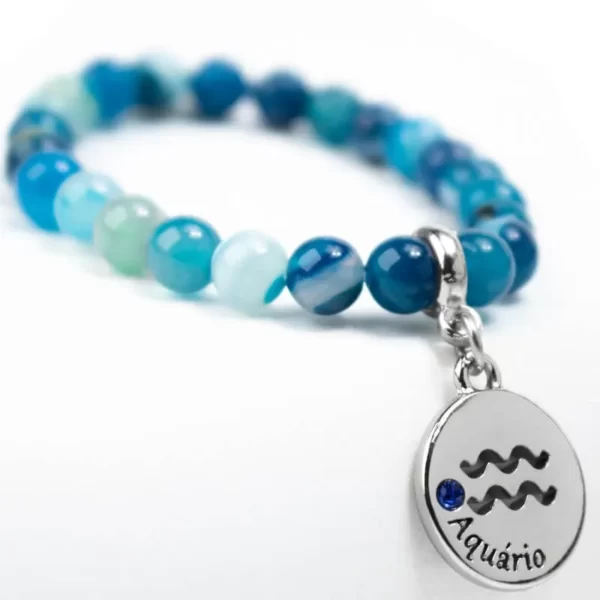 Pulseira de Signo de Aquário – Pedra Ágata Azul