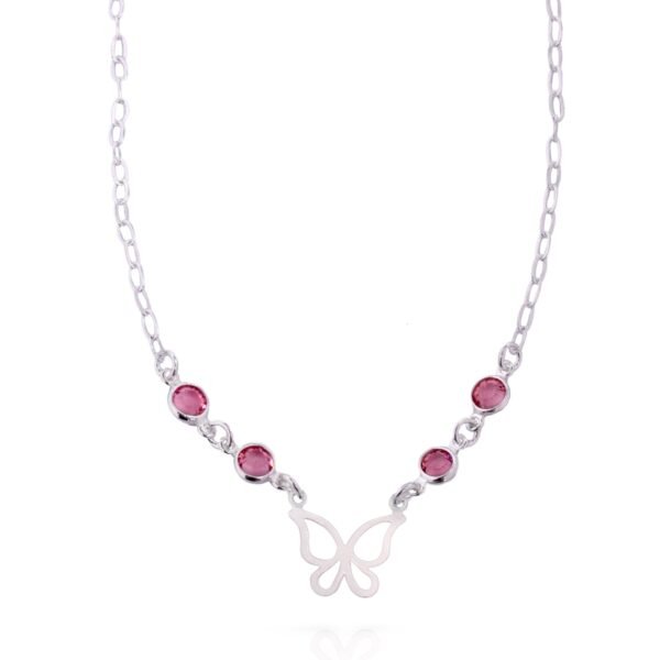 CHOKER DE PRATA BORBOLETA COM ZIRCONIAS ROSAS e NFE